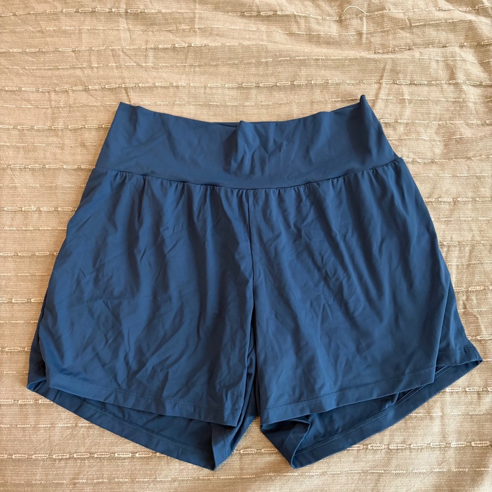 Halara Womens XL Long Navy Blue High Waisted Active Athletic Shorts Pocket